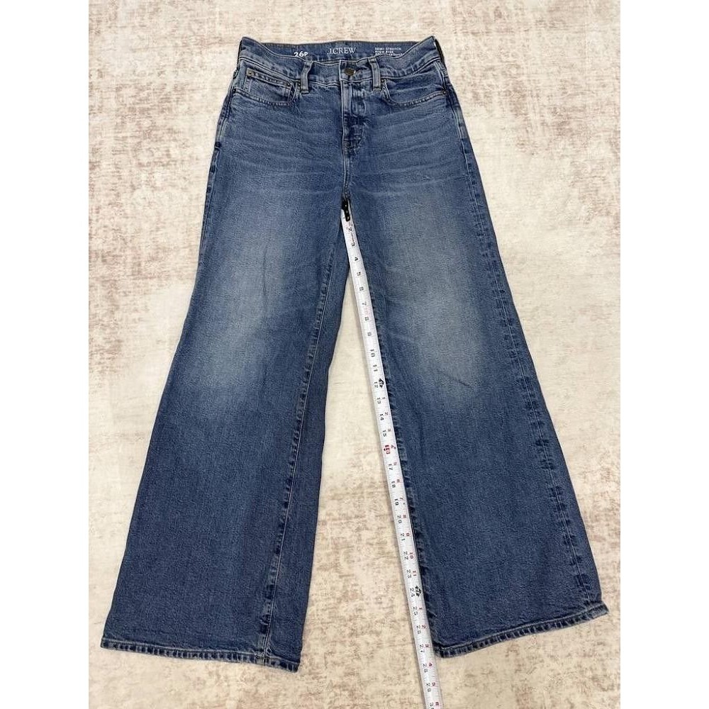 J.Crew High Rise Denim Trouser Jean Wide Leg Blue Charlotte Wash 26P Petite Str